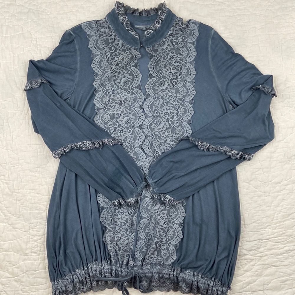 POL Lace High Neck Tie Front Long Sleeve Blouse size Small
